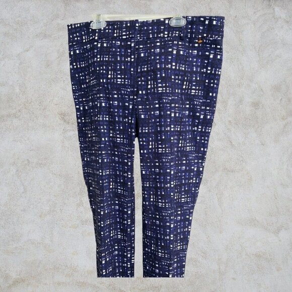Ann Taylor Ladies flat front pockets blue white spandex blend pants size 8 - Picture 1 of 11